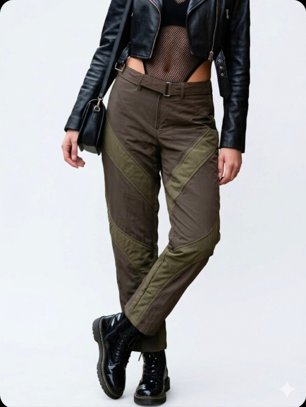 ​🏷️ Miaou Brown & Olive Green Belted Cargo Moto Pants - XXS